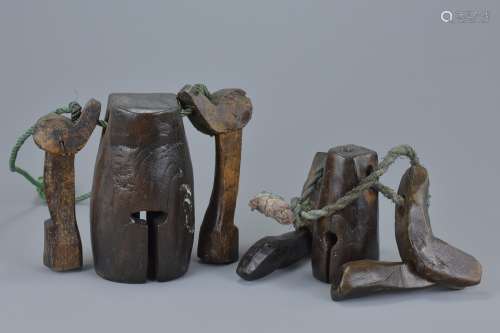 Two Sets of South East Asian Wooden Cow Bells