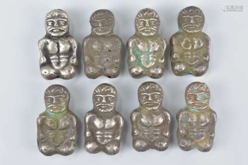 Eight White Metal Hollow Beads in the form of Men