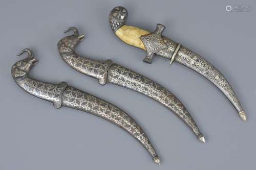 Three Middle Eastern Khanjar Knives / Daggers