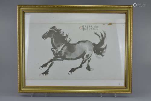 Chinese print on paper framed of galloping horse