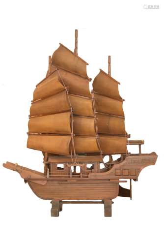 A very large vintage 1940's wooden model of a Junk boat