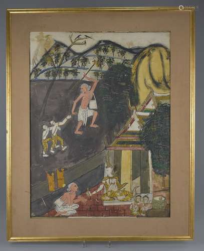 Thai Watercolour on Cloth depicting Figures