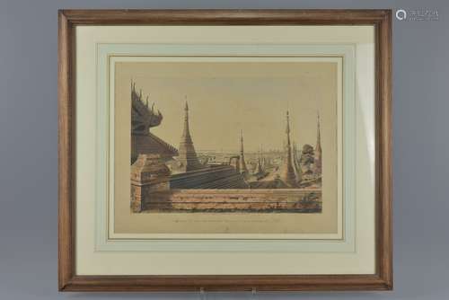 A hand-coloured aquatint scene of Burma Rangoon