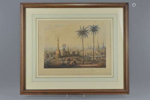 A hand-coloured aquatint scene of Burma Rangoon