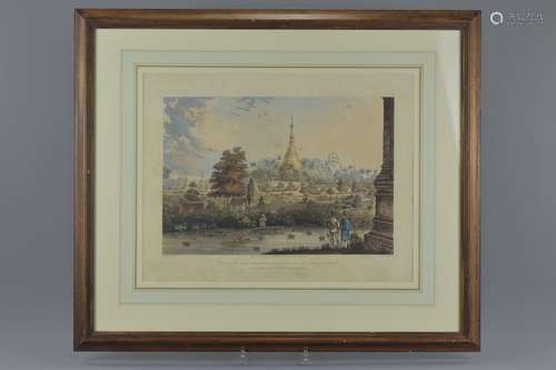 A hand-coloured aquatint scene of Burma Rangoon