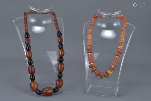 Amber Coloured and Black Bead Necklace