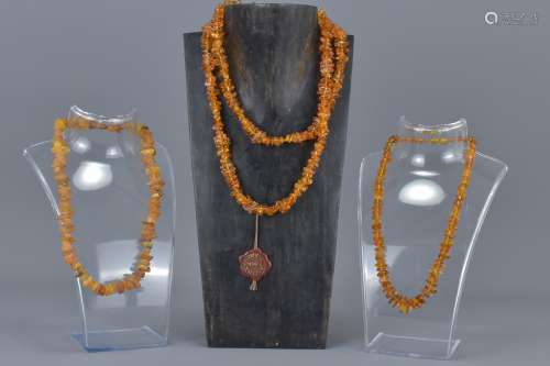 Three Baltic Amber Bead Chip Necklaces