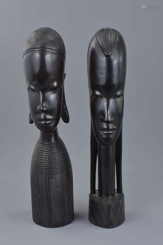 Pair of African Tribal Hardwood Busts