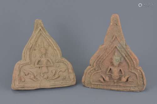 Two Thai Buddhist Pottery Roof Tiles
