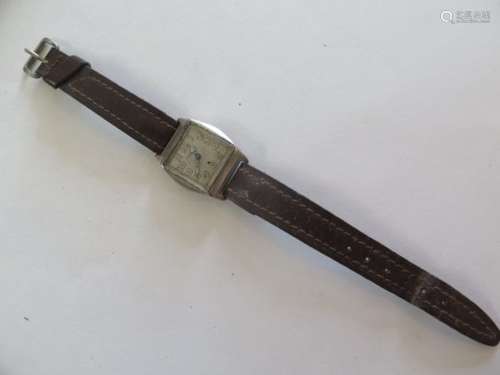 A rare vintage Harwood perpetual chrome plated rectangular wrist watch, John Harwood credited for