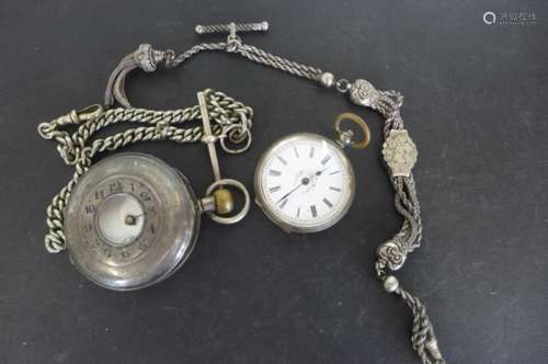 A gents silver half hunter and a ladies 800 silver fob watch, neither watch running, also a ladies