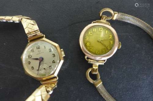 Two ladies 9ct gold cased, wristwatches, neither watches running