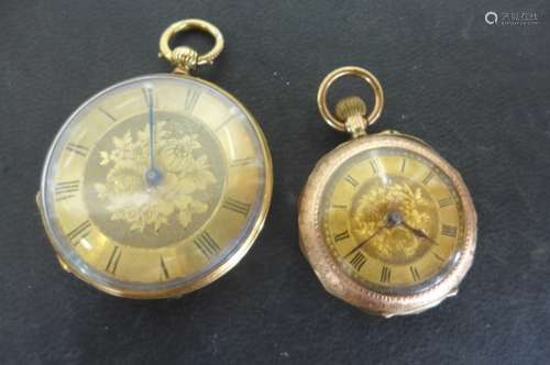 Two ladies gold fob watches, the smaller 9ct, the larger 18ct, neither running and some minor faults