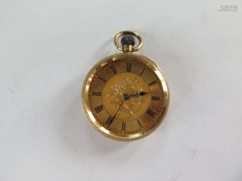 An 18ct yellow gold top wind pocket watch, 35mm diameter, approx 34 grams, generally good condition,