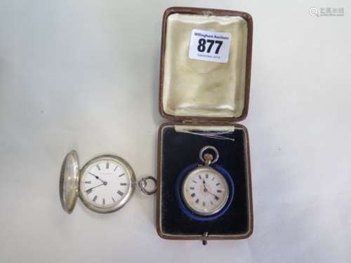 A small top wind silver fob watch, working, and a key wind silver fob watch