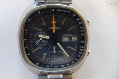 A rare Lemania 1970's stainless steel TV shaped chronograph automatic gents bracelet wristwatch with