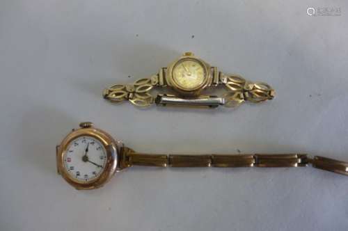 Two ladies 9ct gold cased wristwatches, both with plated straps, total weight approx 33 grams,