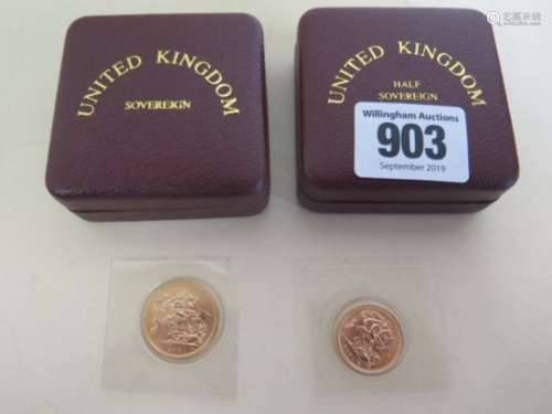 A cased mint 2001 full sovereign and a cased mint 2001 half sovereign