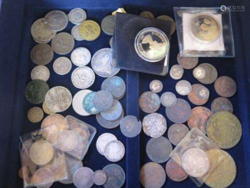 A collection of assorted coinage, including Georgian and later coins, a Victorian crown and two