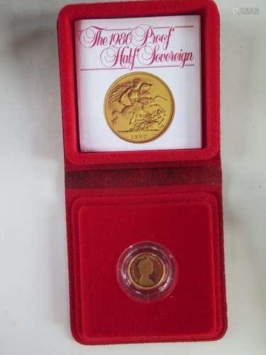 A 1980 gold proof half sovereign - cased