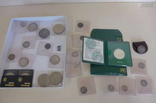 A collection of silver and other coins to include an Elizabeth I sixpence date 1885 worn, various