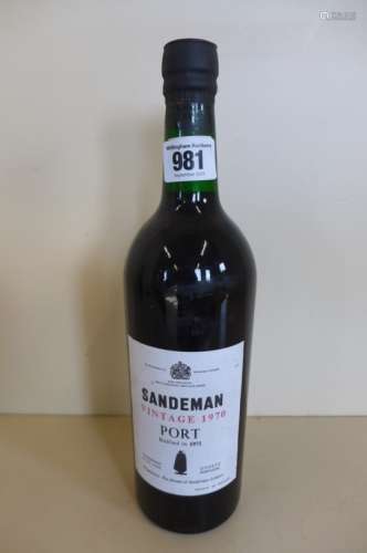 A bottle of Sandeman 1970 vintage port, level to base of neck