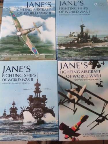 Four Janes volumes, Fighting Aircraft WW1 and WWII, and Fighting Ships of WWI and WWII, Bracken
