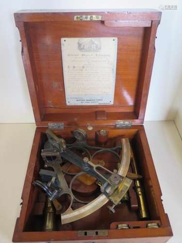 A Sextant by J Coombes of Devonport engraved D H Prosser RN in original box with attachments and