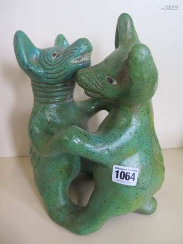 A pair of native american style, first nation, pottery wolves, height approx 27cm - no damage seen