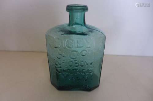 A green glass blown moulded true Daffy Elixir by Dicey and Co, No 10, Bow Church Yard, London - 11.