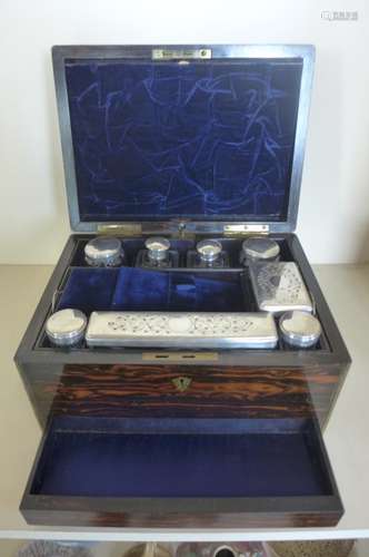 A Victorian coromandel ladies vanity box by Asprey of bond Street, brass edged and strung