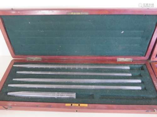 Two sets of 1891 standard glass pipettes, County of Lanark, by De Grave and Co, missing one pipette