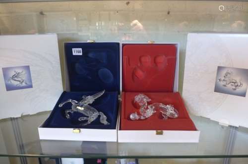 Two Swarovski crystal figures, Pegasus 1998 edition and Dragon 1997 edition, both boxed and in