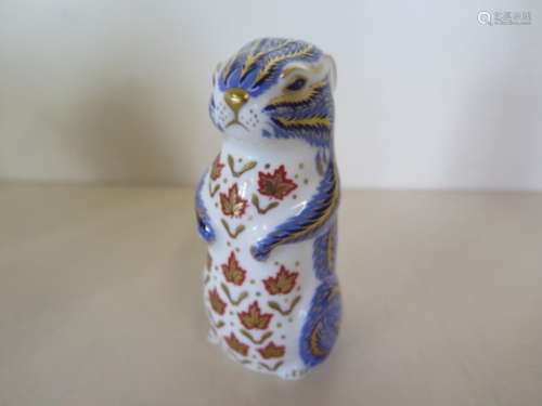 A Crown Derby paperweight, Chipmonk, gold stopper, in good condition