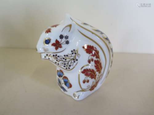 A Crown Derby paperweight, Squirrel, silver stopper, in good condition