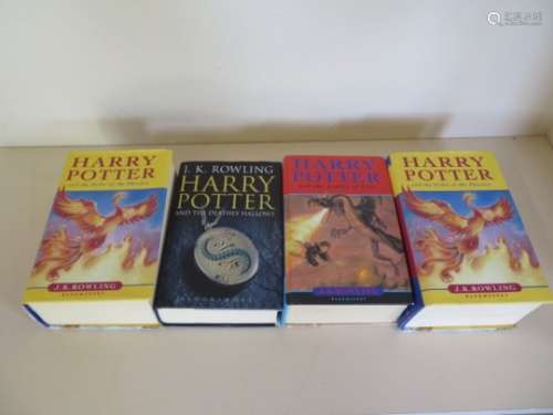 Four First Edition Harry Potter hard back books, by J K Rowling, Bloomsbury, Order of the Phoenix