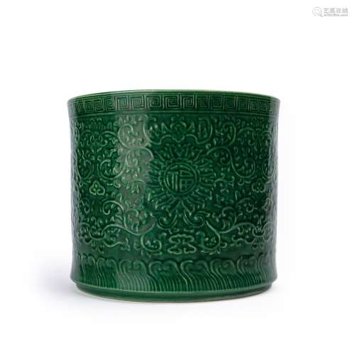 A Chinese Green Glazed Porcelain Brush Pot