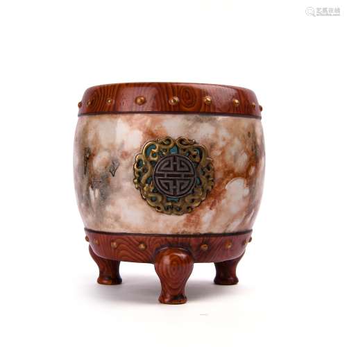 A Chinese Stone-Pattern Glazed Porcelain Incense Burner