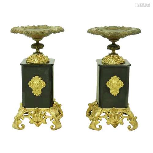A Pair of European Gilt Bronze Candle Holder with Marble Inlaid