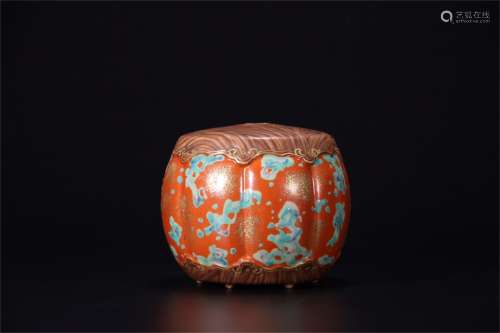 A Chinese Coral-Red Glazed Porcelain Stool
