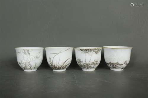 A Set of Chinese Famille-Rose Porcelain Cups