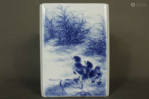 A Chinese Blue and White Porcelain Square Brush Pot