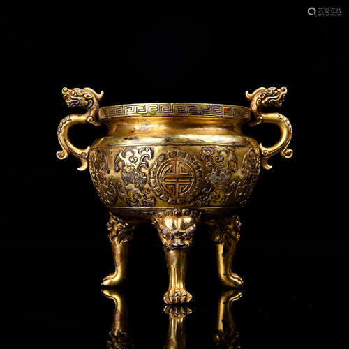 A Chinese Gilt Bronze Incense Burner