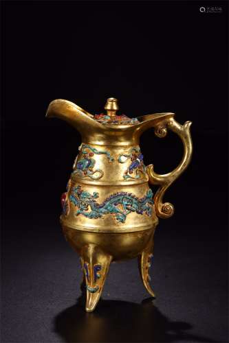 A Chinese Gilt Bronze Cup with Inlaid