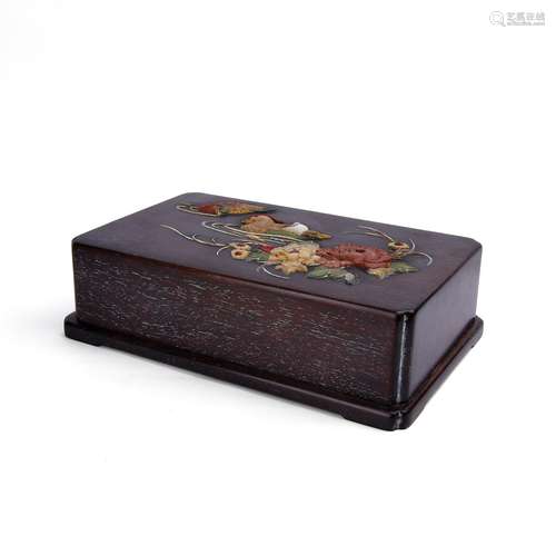 A Chinese Carved Huanghuali Box with Cover