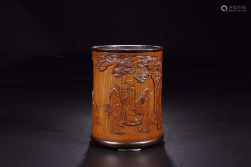 BAIYUNSHANREN' MARK BAMBOO 'FULUSHOU' BRUSH POT