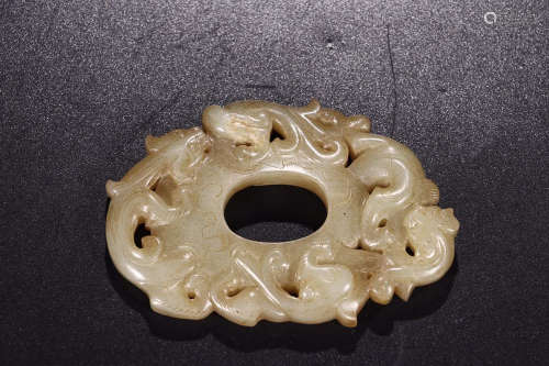 HETIAN JADE CARVING DRAGON YUBI ORNAMENT