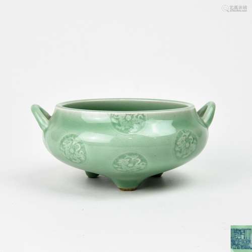 A Chinese Celadon Glazed Porcelain Incense Burner