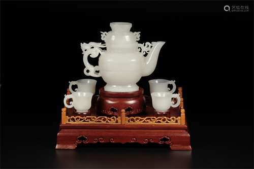 A Set of Chinese Carved Jade Tea Set