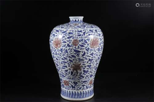 A Chinese Iron-Red Blue and White Porcelain Vase